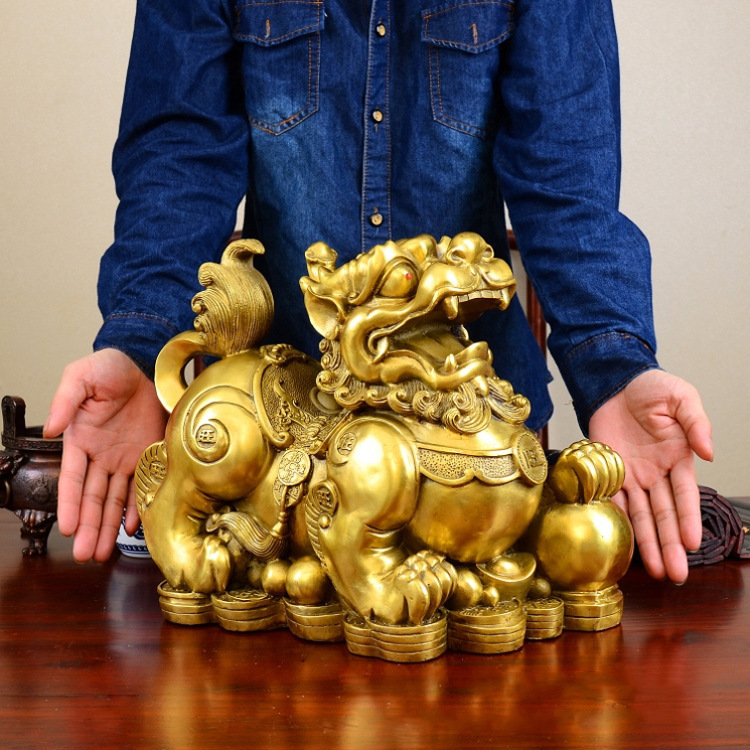 家居装饰客厅招财一对麒麟铜器钱貔貅摆件饰品金属工艺品会销礼品