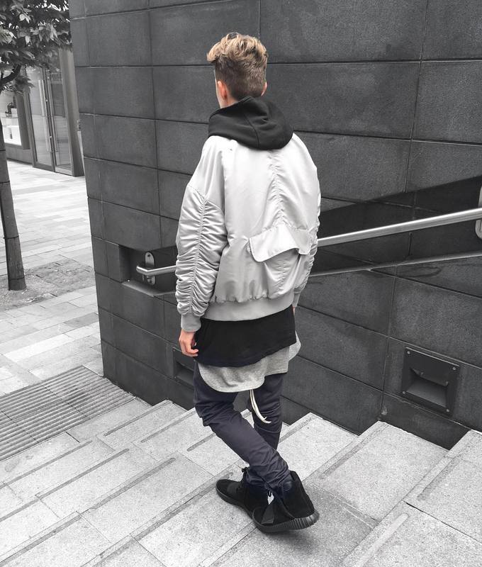 justin bieber同fog弯刀落肩橡筋袖经典ma1空军夹克潮男高街利器