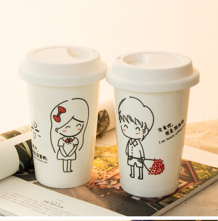 创意简约陶瓷杯带盖星巴克情侣杯卡通可定制logo马克杯 厂家直销