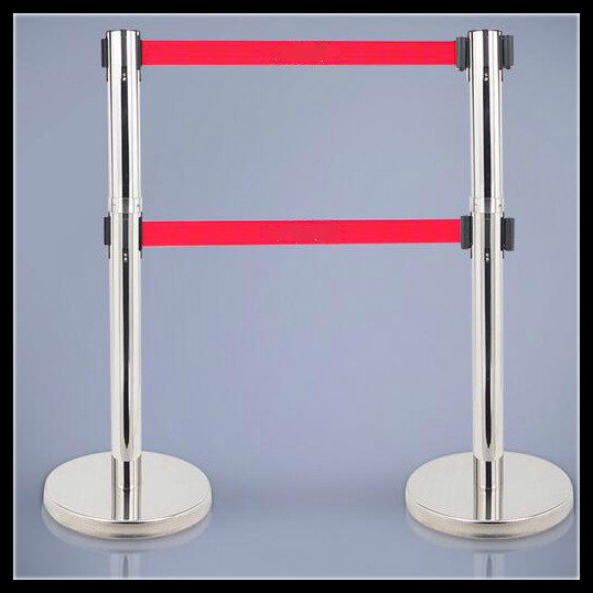 不锈钢护栏 伸缩隔离带定制 白钢排队柱 酒店礼宾杆2米线双带栏杆