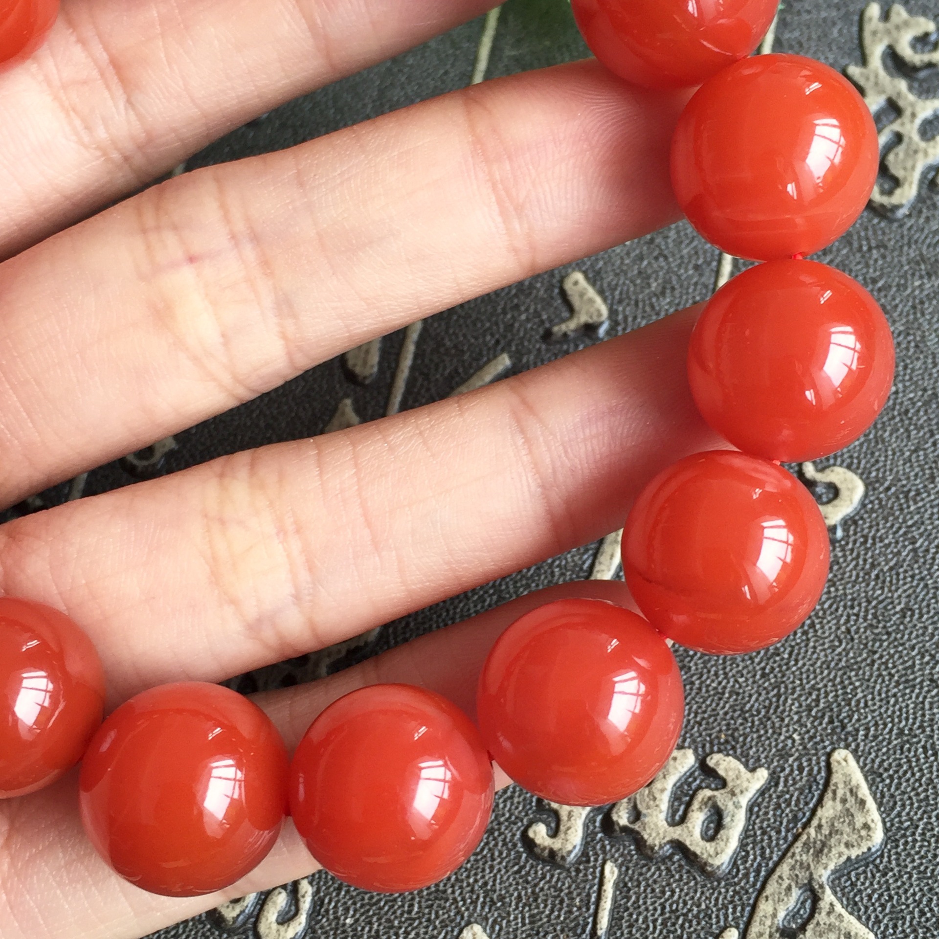 四川凉山南红手链 联合料 水红 天然南红玛瑙 樱桃红 南红.