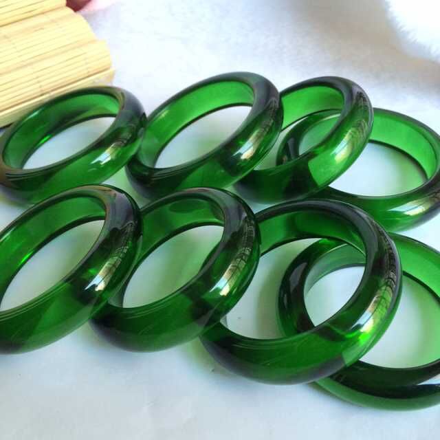 满绿荧光玻璃种冰翠玉手镯新疆帕尔米葱岭玉扁条女款手环