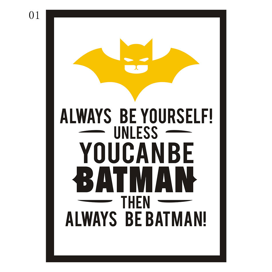 漫威现代简约卡通蝙蝠侠面具英文字母儿童房创意油画挂画装饰画