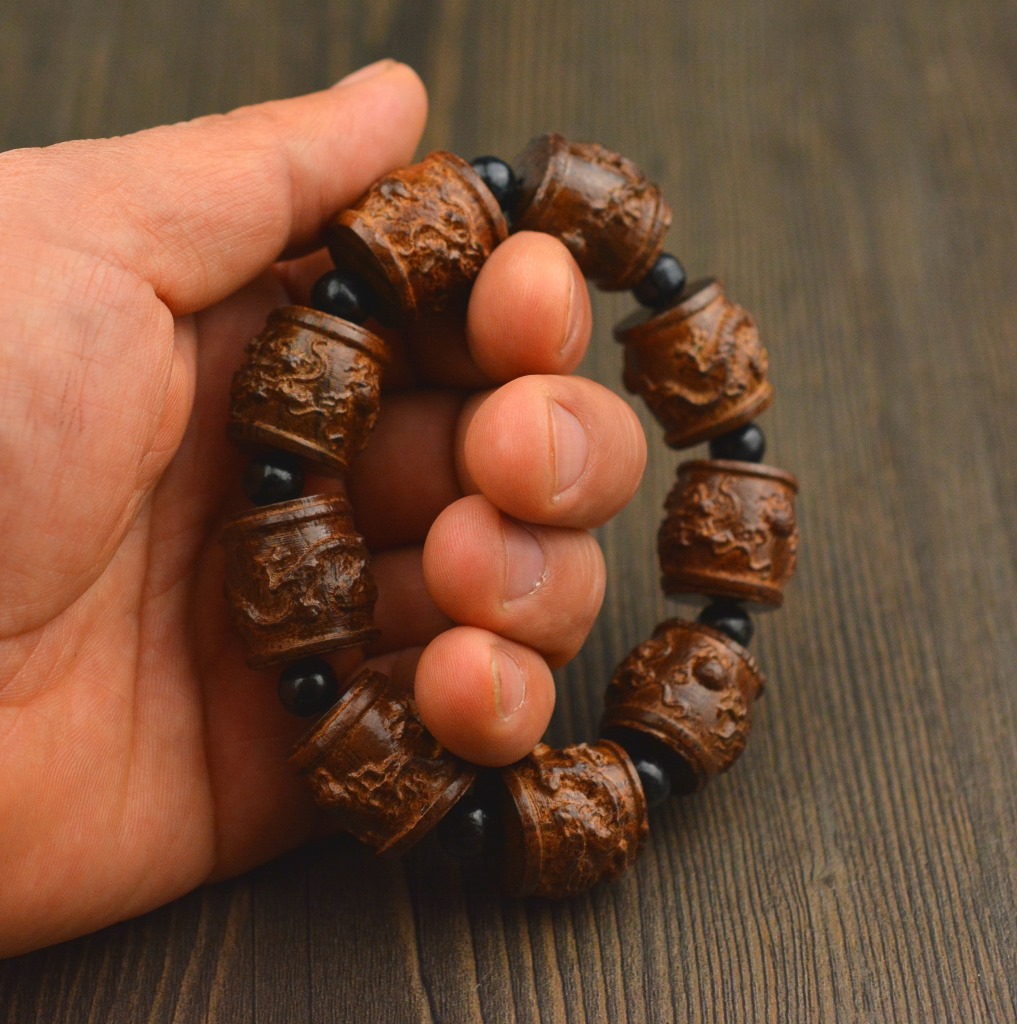 黑檀木手串 佛头木珠手链 佛珠批发