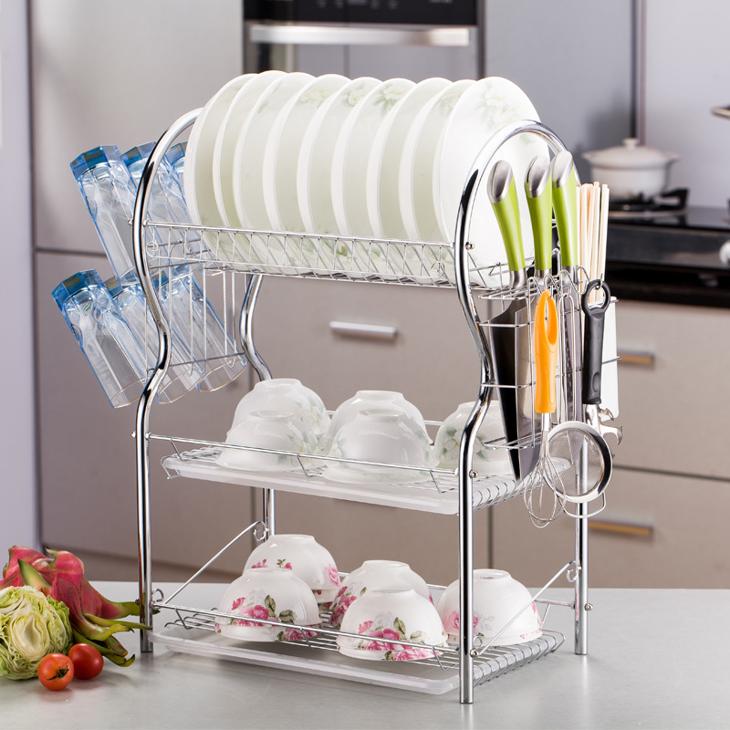 Three-Layer Dish Rack Draining Rack Function Plate Rack Knife Inserting Chopping Board Rack Kitchen Storage Rack Storage Rack