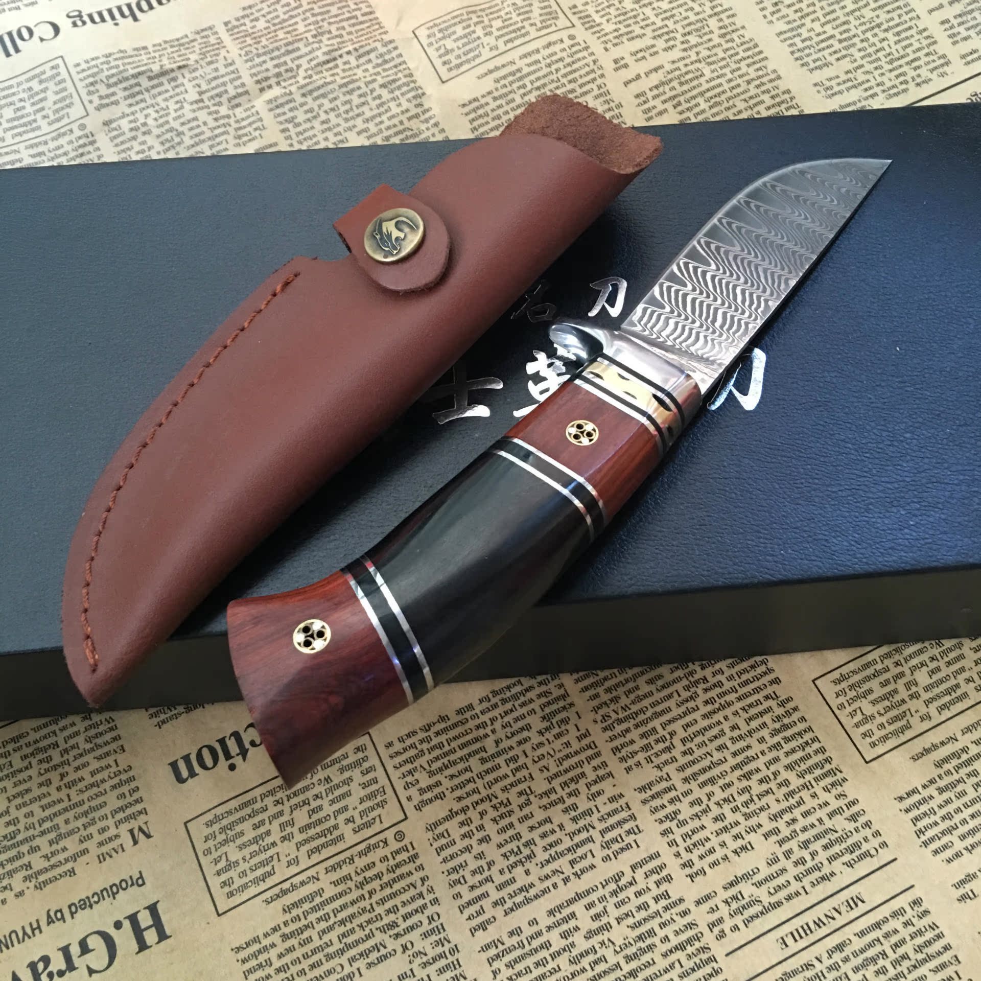 批发户外大马士革钢刀 小直刀 大马士革锋利刀 高硬度礼品刀具