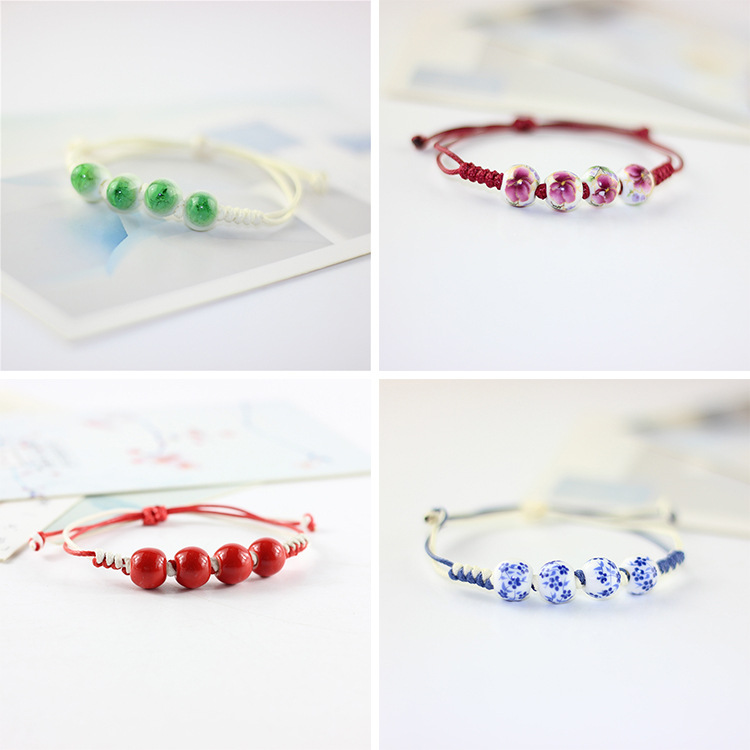 民族风陶瓷手链手镯女韩版森系编织景德镇首饰品地摊批发手工国风
