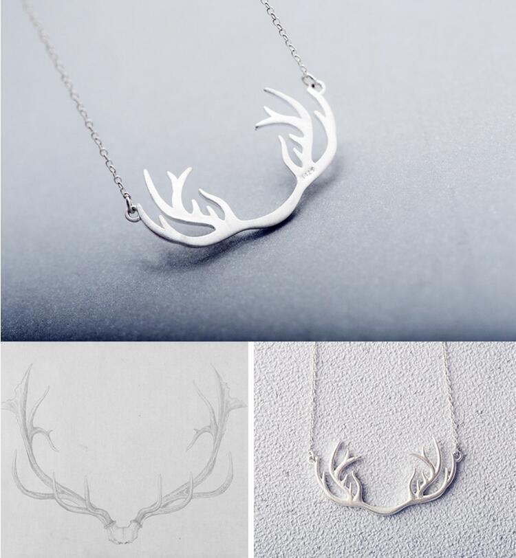 日韩简约银饰品 鹿角麋鹿小鹿项链鹿角项链锁骨链 厂家批发直销
