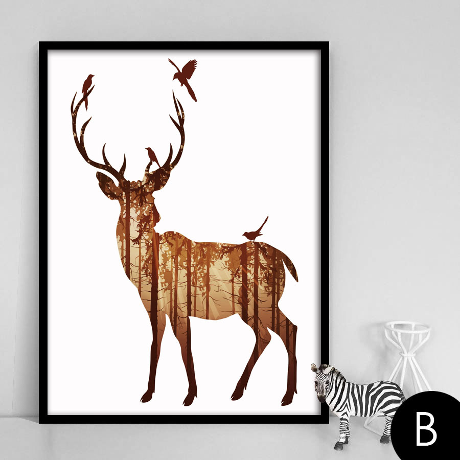 麋鹿一家北欧客厅装饰画墙画客房简约挂画玄关卧室画美式壁画餐厅