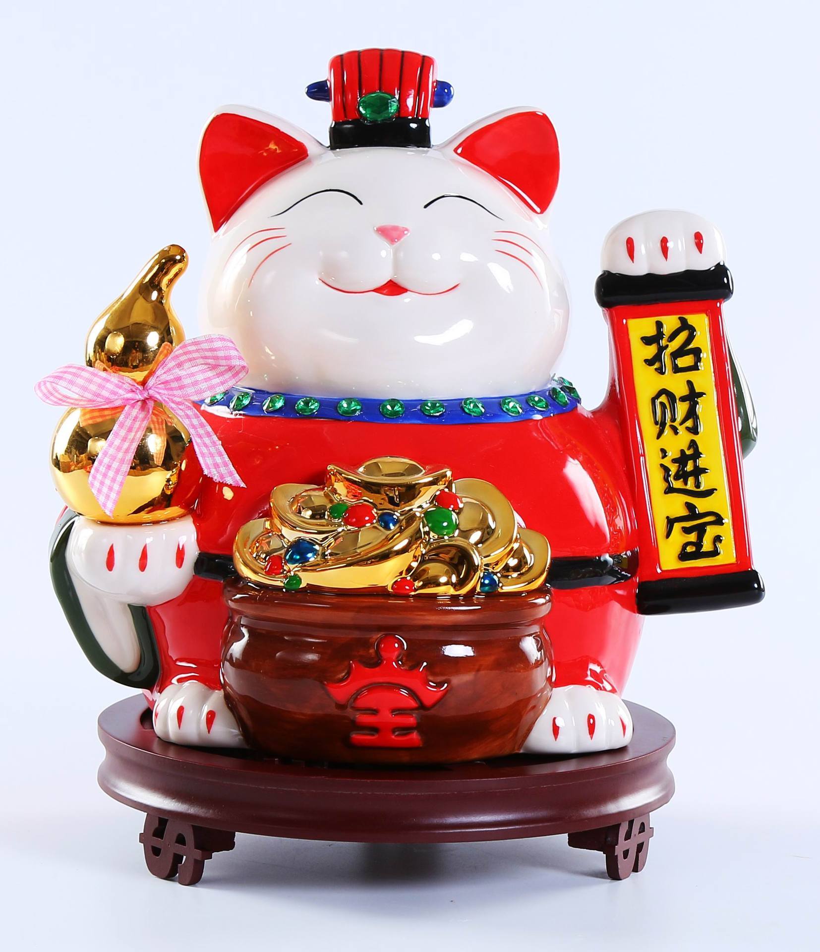 万亿堂中国风陶瓷招财猫 11寸聚宝盆存钱 储蓄罐开业礼品摆件
