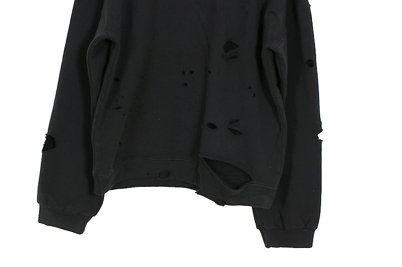 杨幂同款黑色卫衣女2016快乐大本营破洞圆领套头上衣