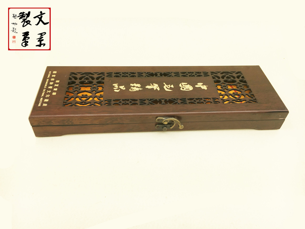 厂家直销批发定制精品毛笔盒 木质镂空三支毛笔笔盒 文房四宝套装