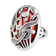 波西米亚风镂空雕刻乐符设计双层镶石欧美复古戒指厂家批发女饰品