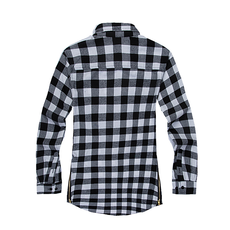 侧开拉链同款格子衬衫男打底加长款衬衣fear of god