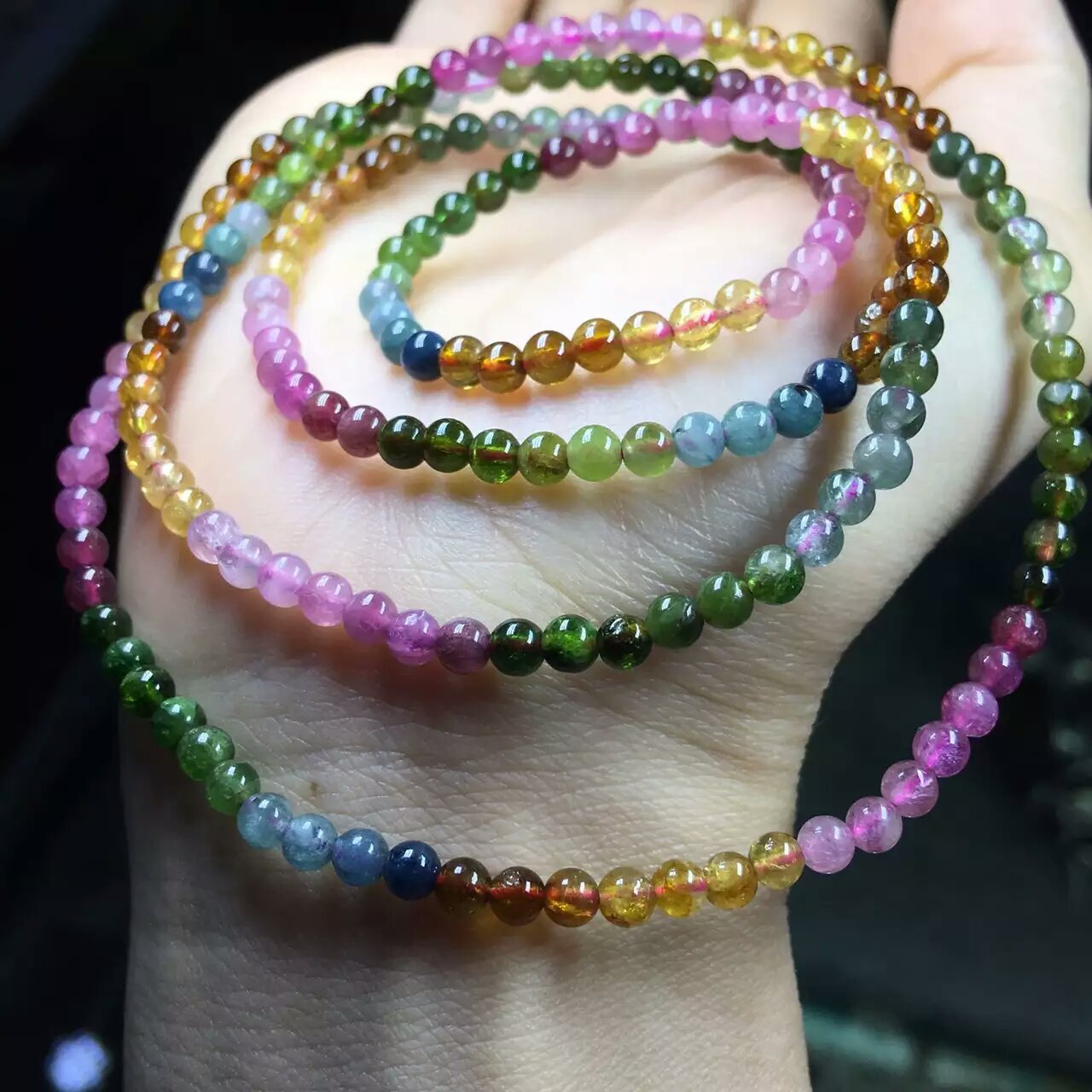 碧玺手链 批发糖果色彩宝碧玺单圈多圈手链手串女士水晶高档饰品