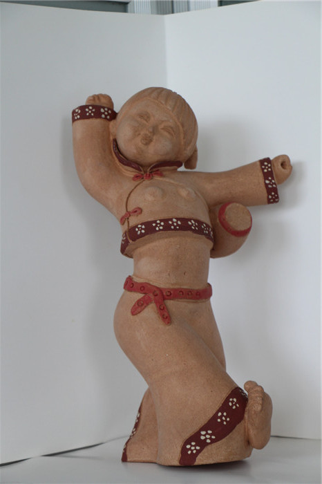 陶艺人物陶土娃娃粗陶人物陶瓷人物摆件酒店装饰