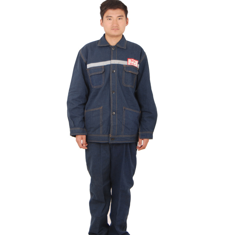加厚牛仔布电焊工作服劳保服焊工服工程服厂服安全反光服装