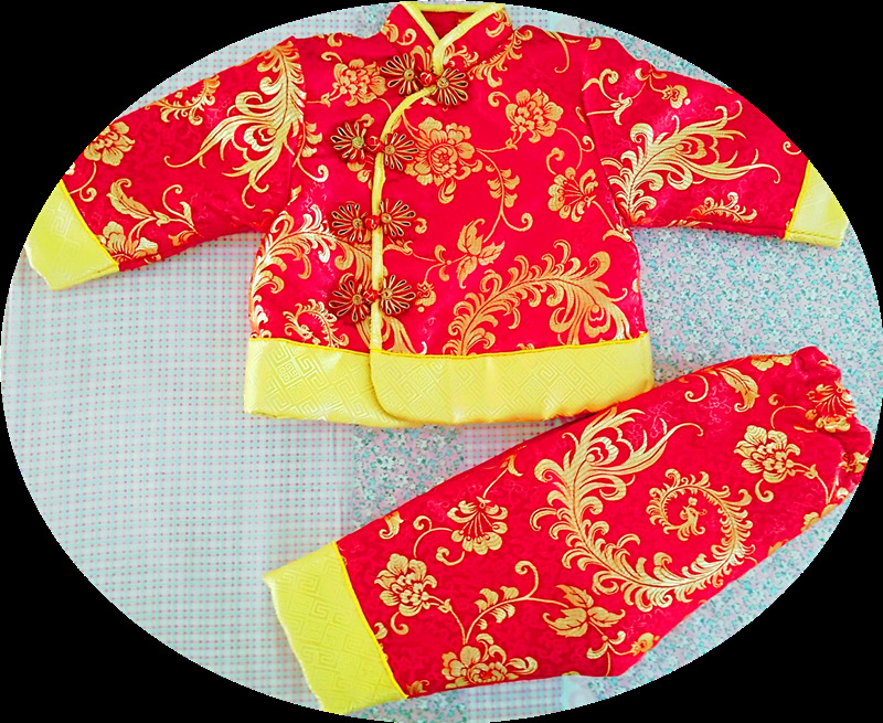 秋冬季新款 儿童唐装手工棉花 凤尾宝宝保暖套装 女童加厚新年装