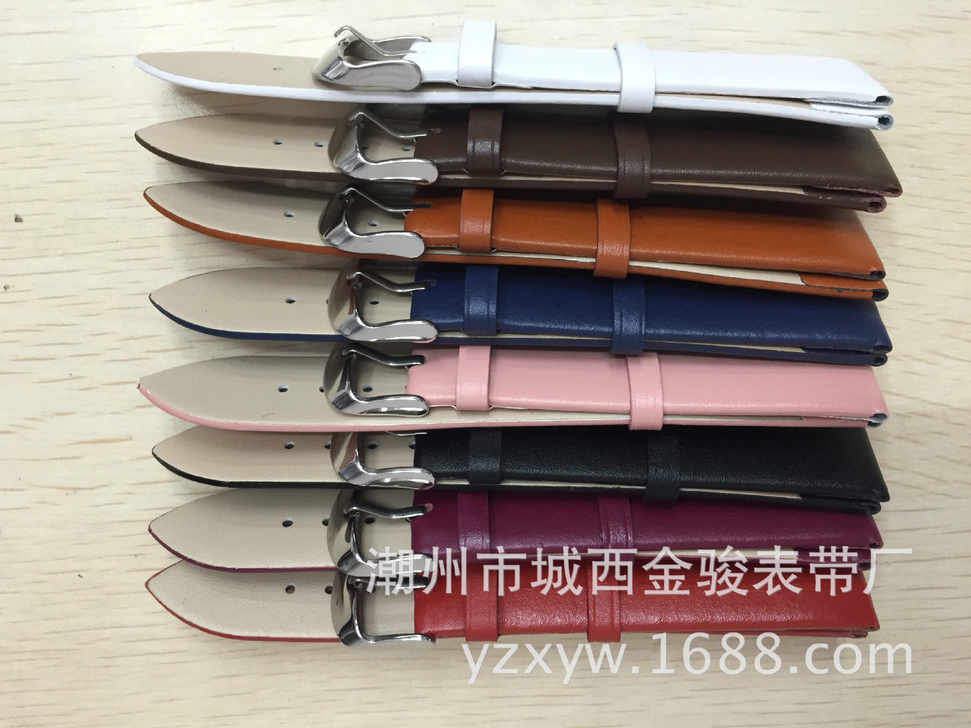 Leather Strap Plain Plain Flat Watch with Needle Pattern Color Leather Strap Ultra-Thin Watch Strap Factory Spot Calf Leather Needle