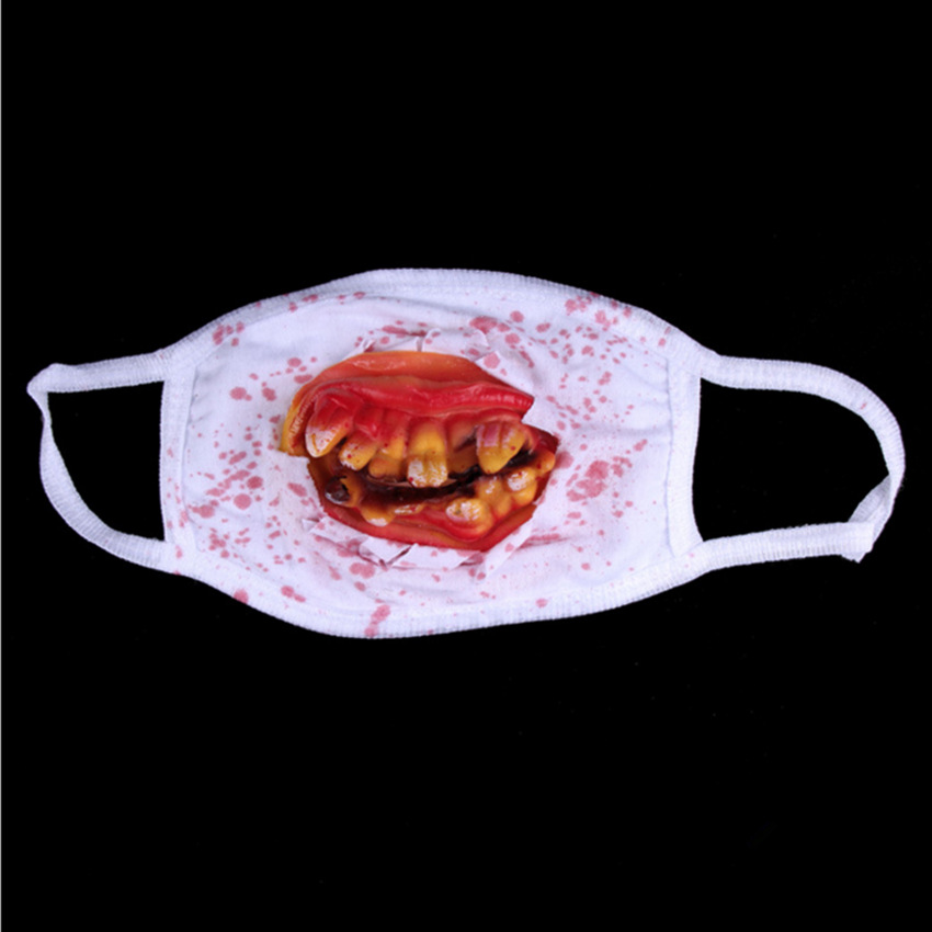 万圣节鬼节化妆服饰道具恐怖流血龅牙口罩面罩派对用品戴假牙面具