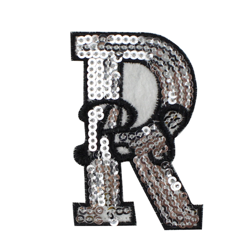 厂家直销精美珠片绣r字母亮片布贴时尚衣服补丁贴花贴服装辅料