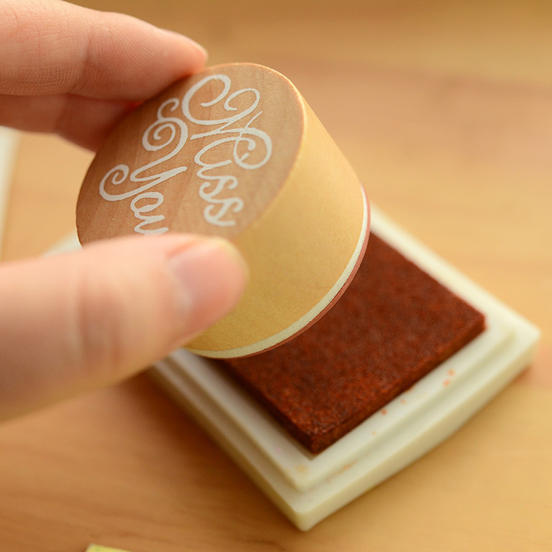 三年二班韩国文具 diy英文祝福语木质复古圆形印章 手帐用品