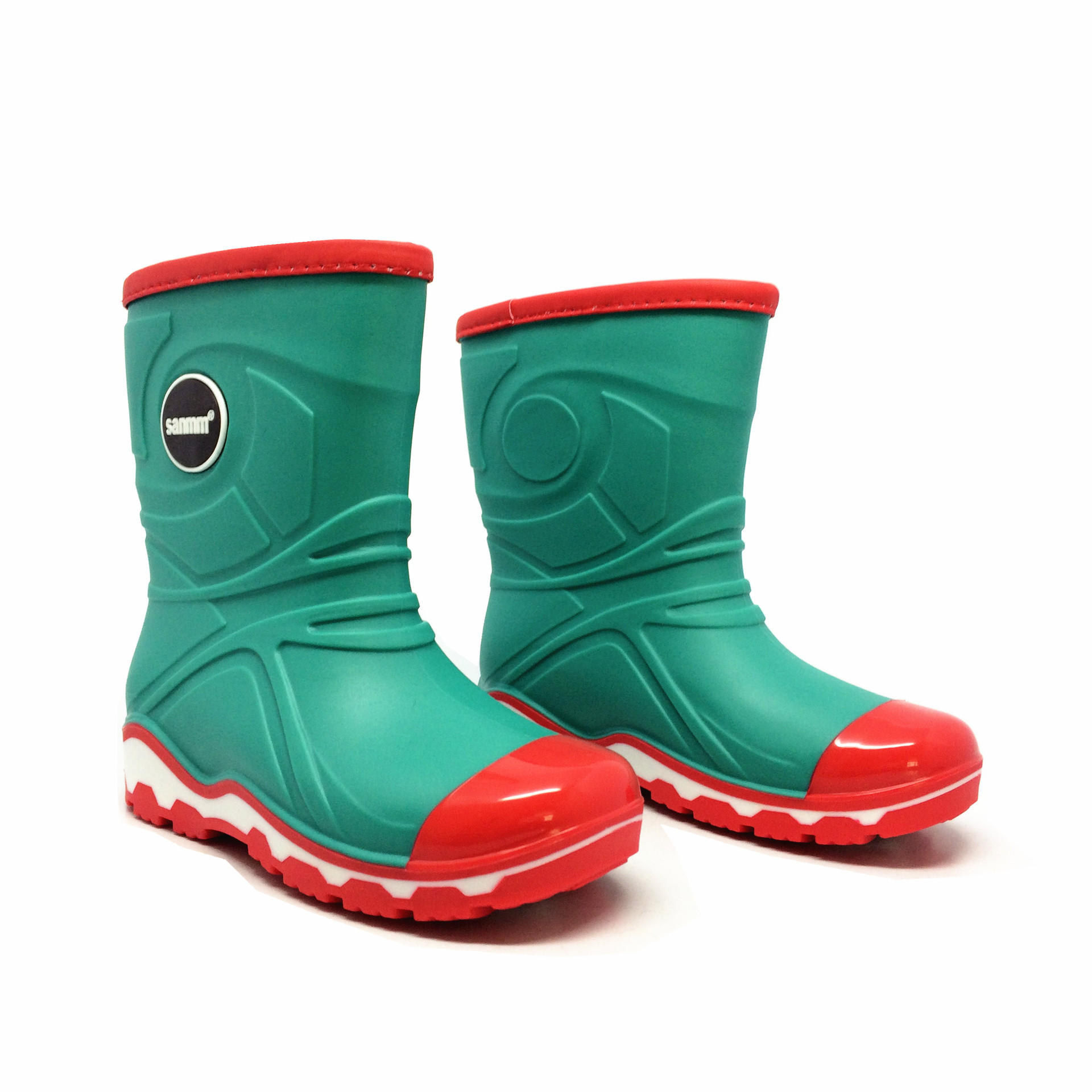 韩国新款纯色拼接pvc平底胶鞋防滑男女中筒儿童学生雨鞋外贸