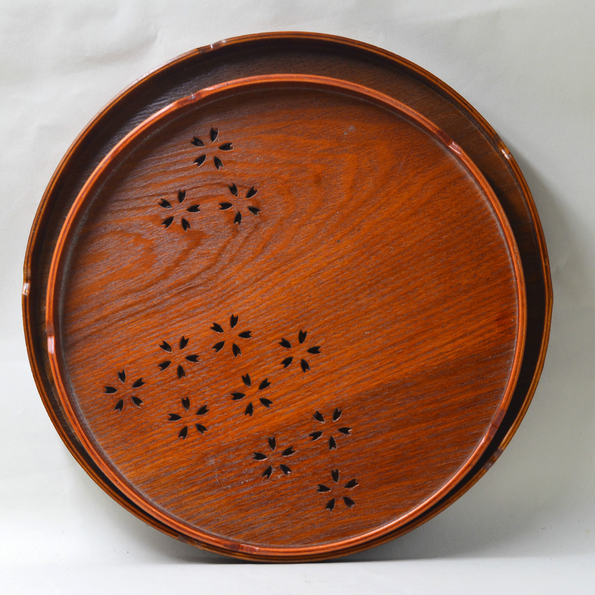 厂家货源 日式樱花茶盘水果盘 圆形木托盘木盘子定做