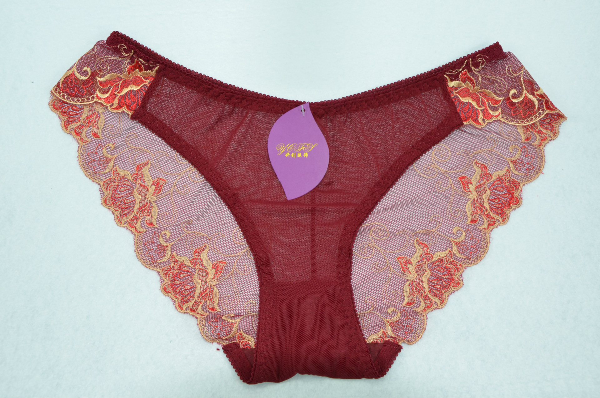 一线品牌 多彩雪莲花花朵刺绣低腰透气性感三角内裤