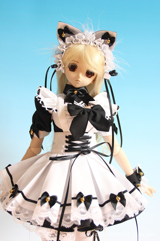bjd娃衣 bjd女仆装 bjd人气女仆黑色,酒红色猫耳女仆装