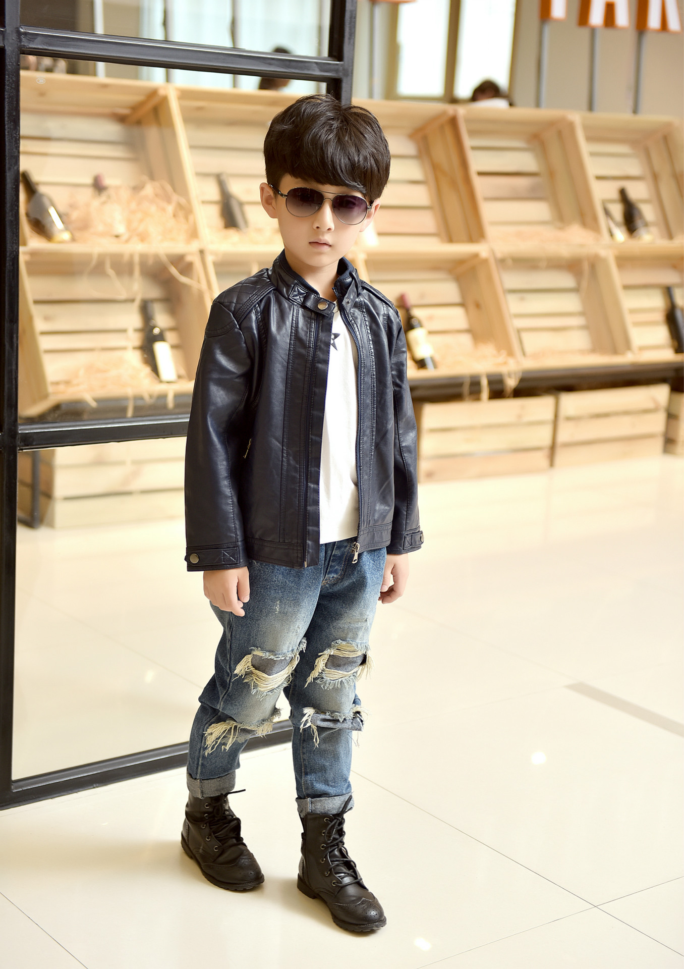 2016春秋季新款童装男童皮衣儿童皮衣女皮夹克中大童外套