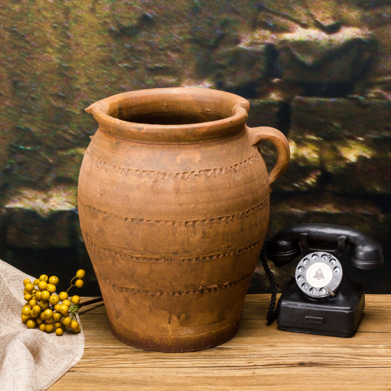 微米丝复古陶罐粗陶土陶罐坛子花器花瓶花盆仿古做旧陶瓷批发