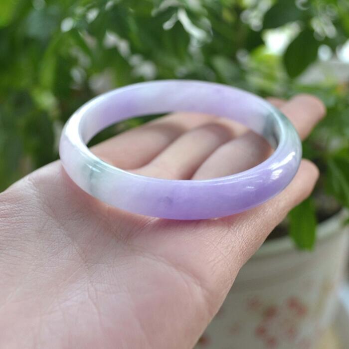 缅甸翡翠冰糯种春带彩手镯翡翠紫罗兰飘绿玉镯包邮送证书