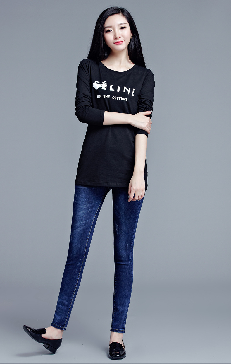 2017春秋黑色高腰排扣收腹牛仔裤女小脚裤弹力修身显瘦长裤