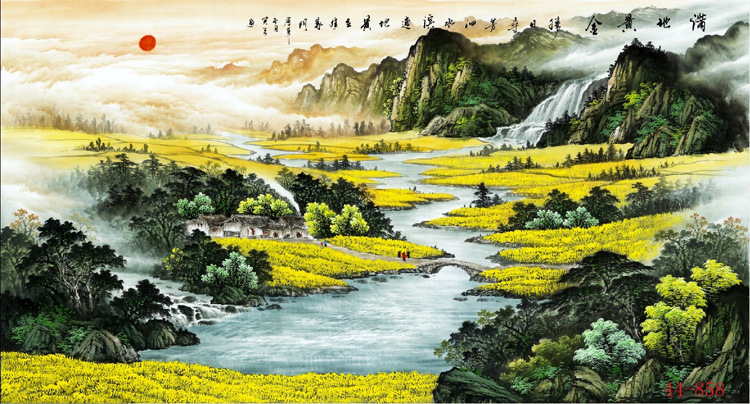 44-858国画字画批发 满地黄金山水画 风水 书画装饰画 高仿画芯