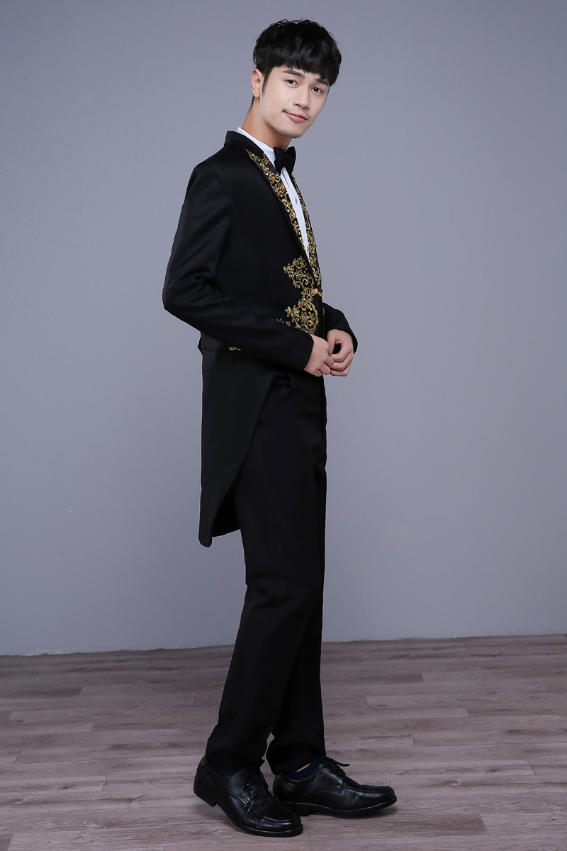 2017年新款燕尾服男演出服修身礼服西服套装男士