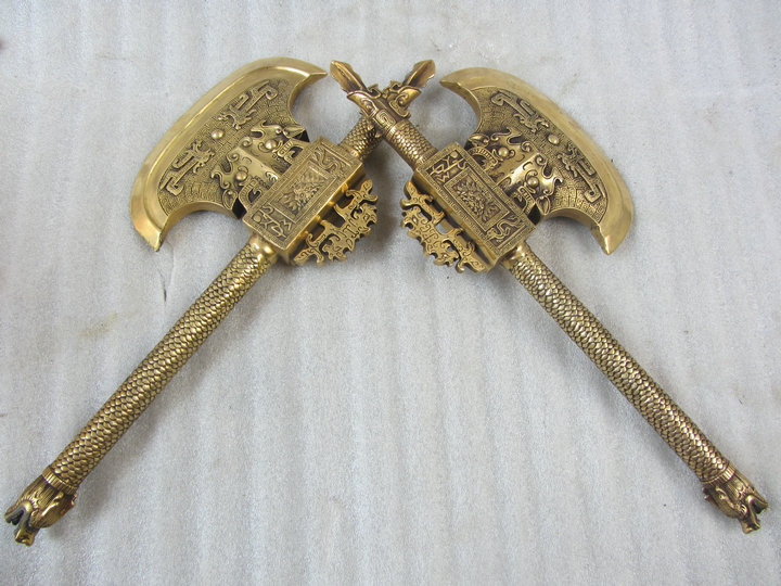 风水开光铜器工艺品摆件斧头 铜斧子 古代兵器 开山月牙斧子