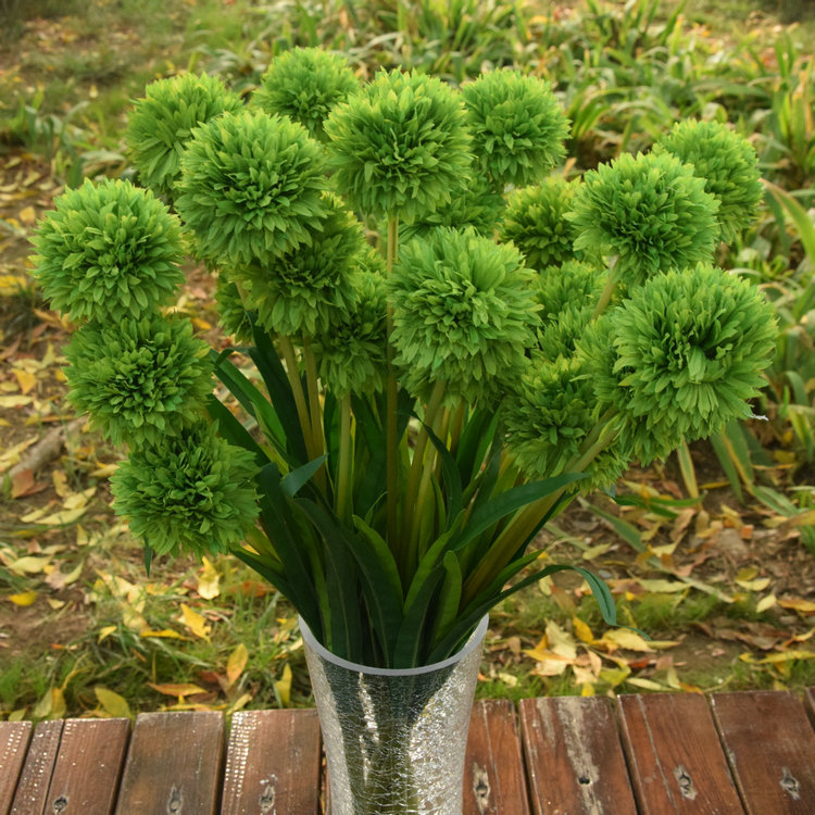仿真葱球花 家居装饰花 3叉葱球花人造花束 **绢花绣球花.