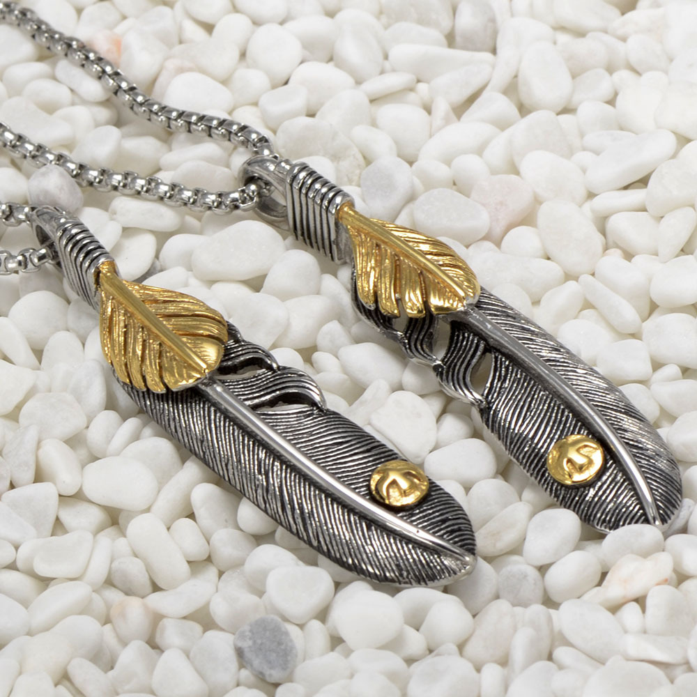 欧美不锈钢项链 男士饰品批发 复古高桥羽毛钛钢吊坠 hop53