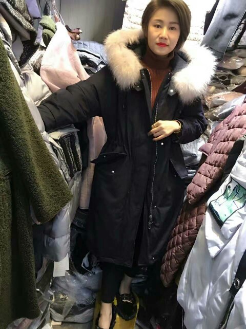 米索羽绒服**冬中长超大粉色毛领风衣羽绒收腰外套女misu.