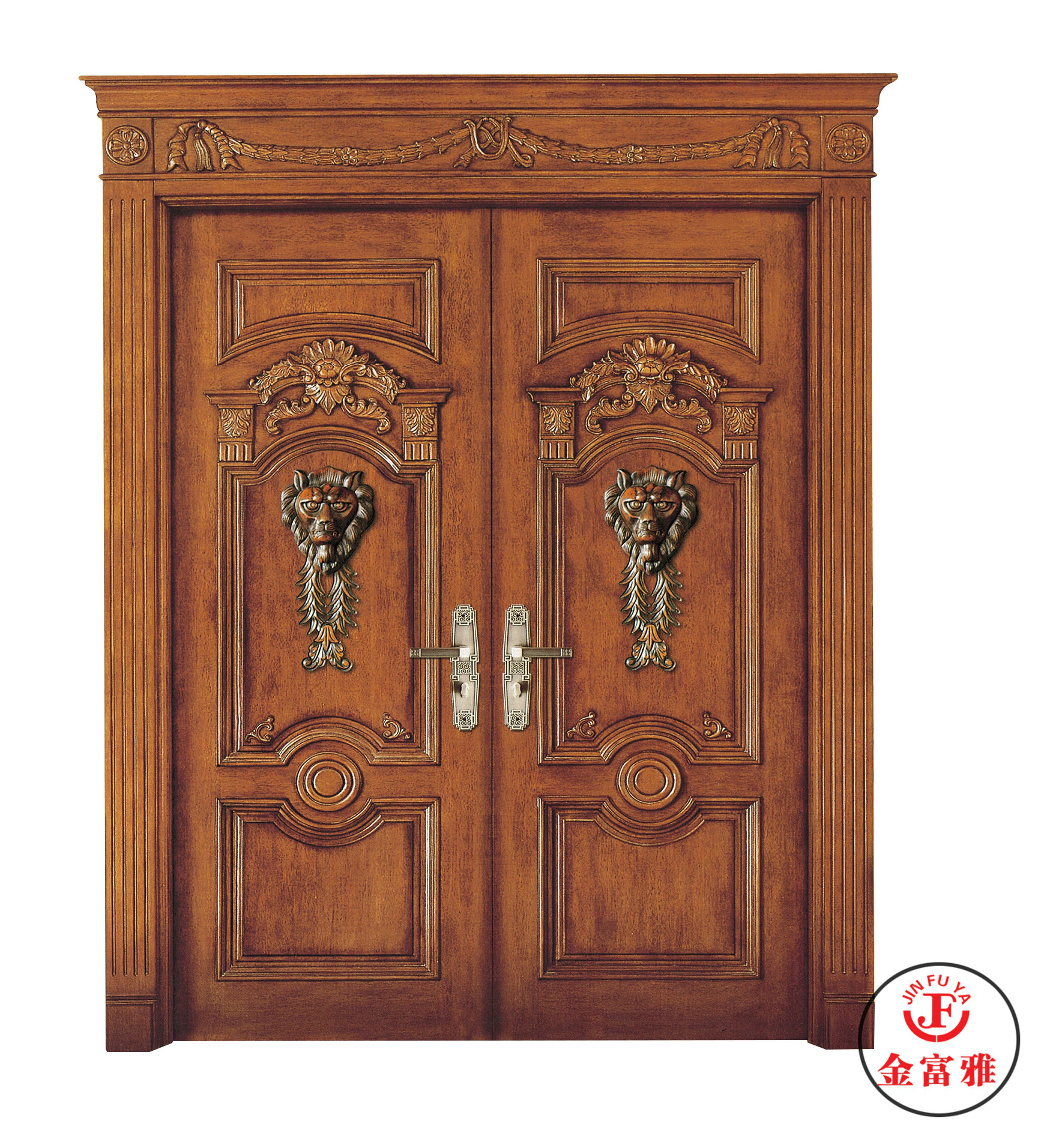【金富雅】定制别墅双开原木门 双卡屏风木