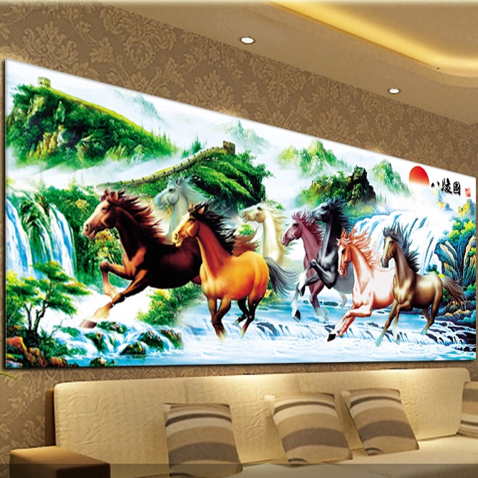 印花客厅十字绣八骏图马到成功 八匹马十字绣新款5d版气吞山河