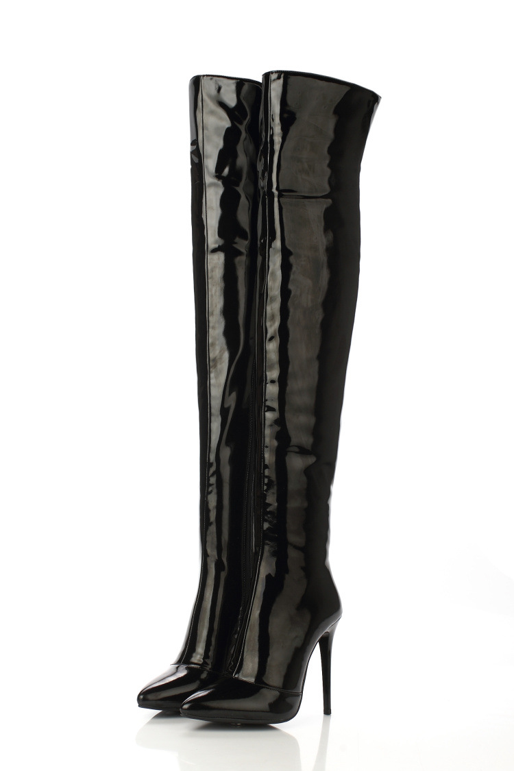 批发黑色红色漆皮靴钢管舞粗跟过膝长靴性感高跟鞋夜店靴女弹力靴