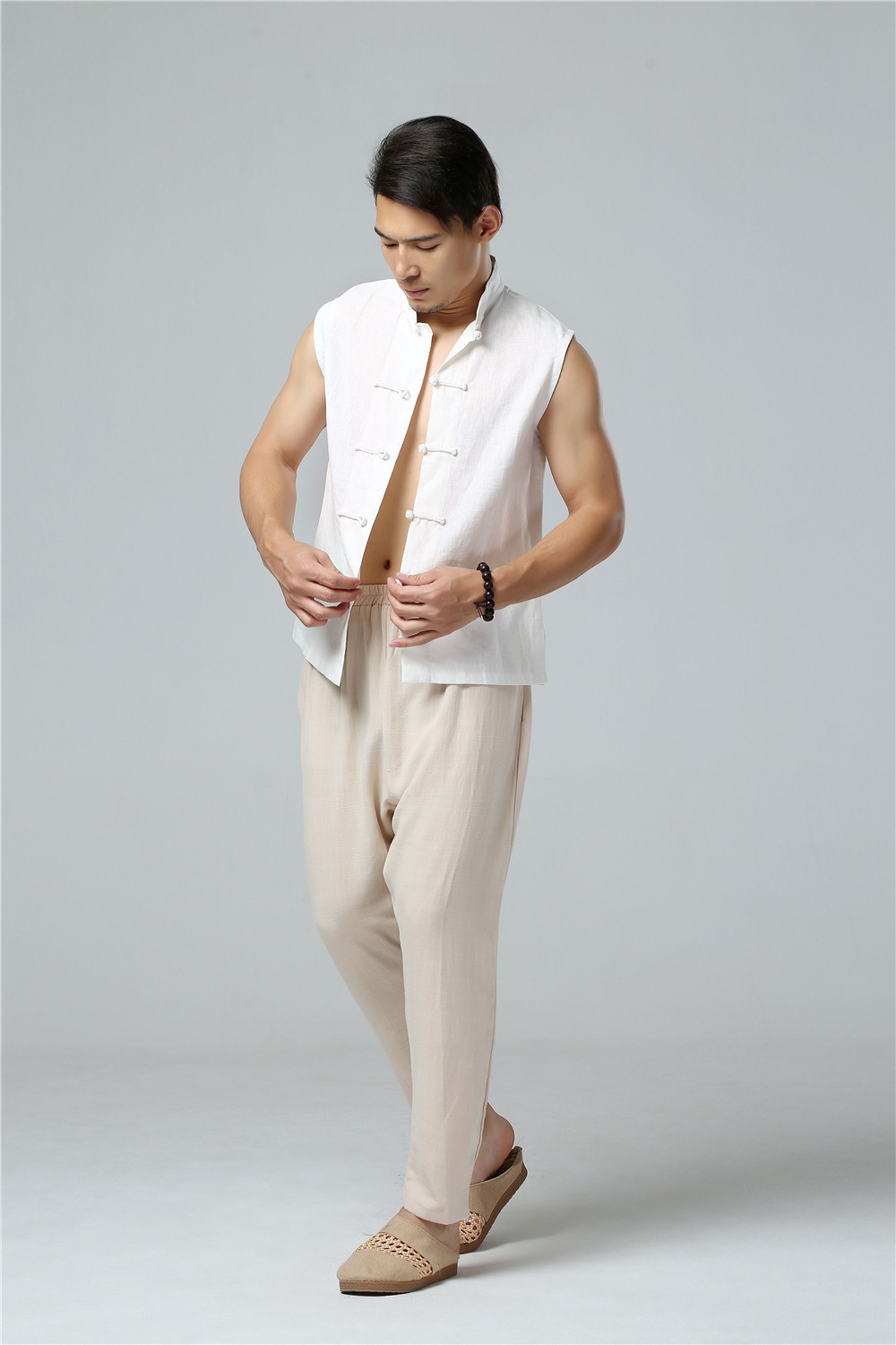 麻凡2020新品男装 纯色复古民族风宽松对襟马褂