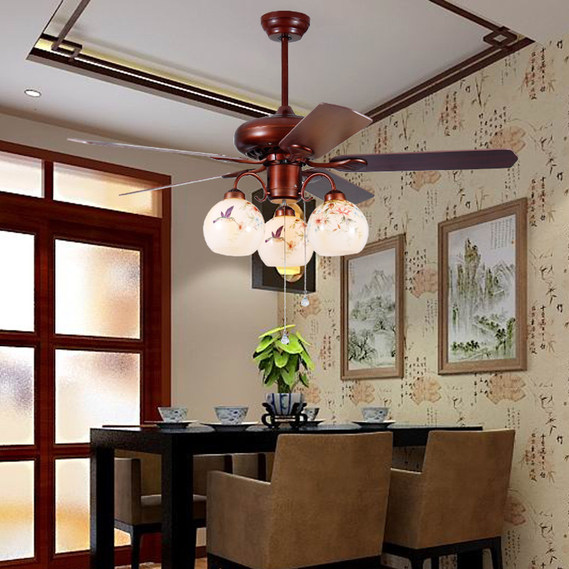 42寸木叶复古吊扇灯酒店卧室餐厅遥控风扇灯带灯装饰吊扇