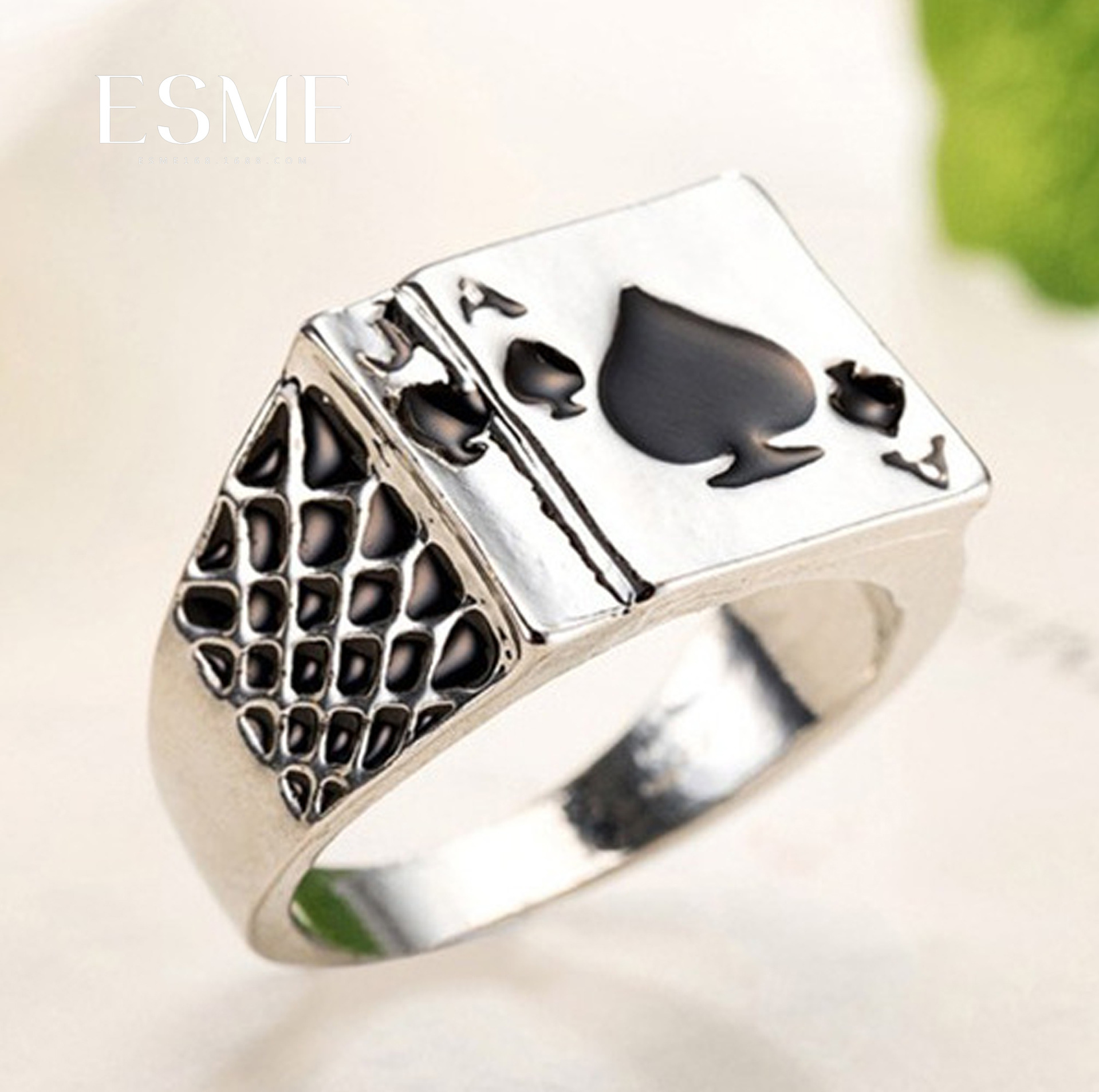 欧美热销个性扑克牌戒指 时尚潮男画油戒指 速卖通爆款 厂家批发