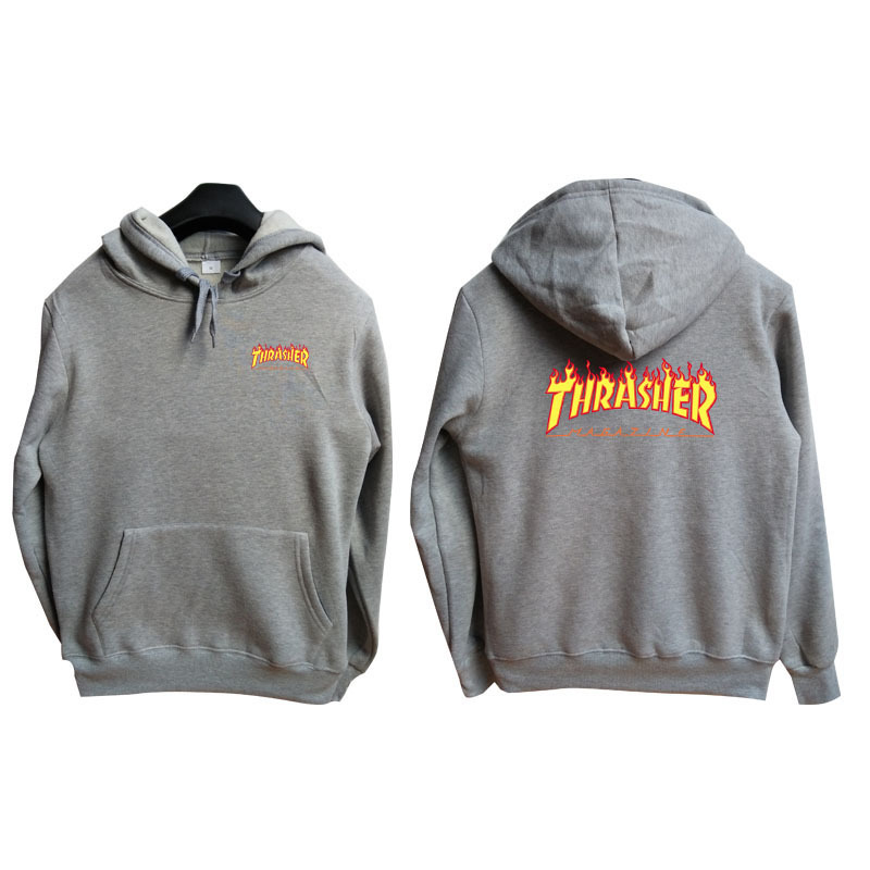 男女情侣外套运动服棉卫衣慢跑帽衫抓绒运动服火焰thrasher滑板