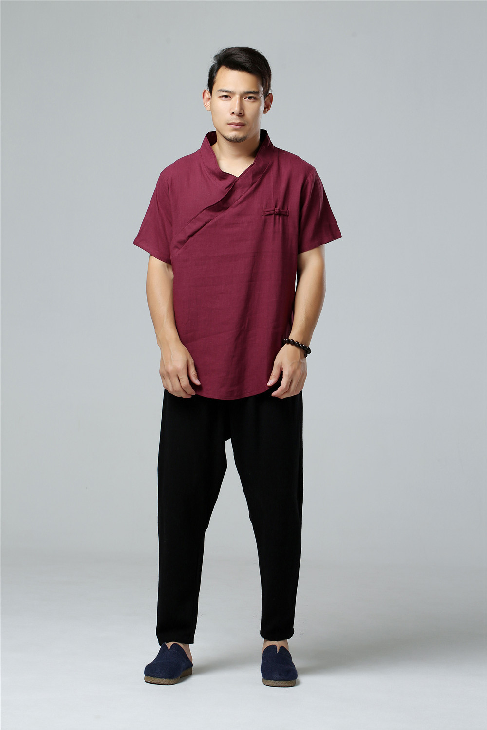 麻凡 夏季男装新品 男士薄麻和服短袖