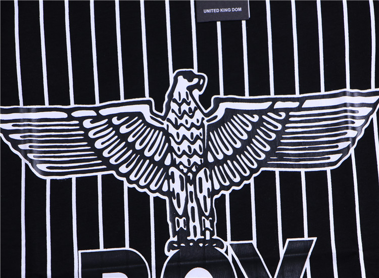 潮牌boylondon老鹰短袖t恤夏季新款黑白竖条纹飞鹰字母男女情侣装
