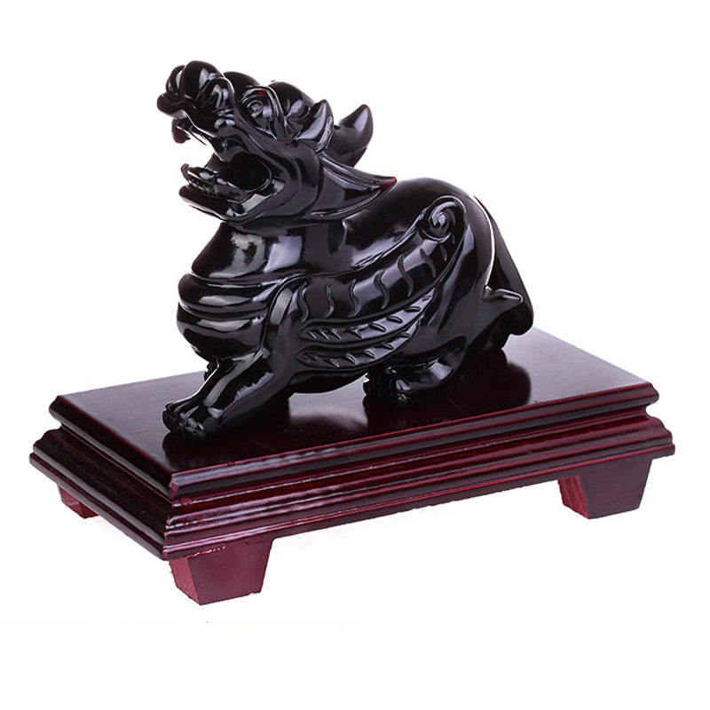 正品天然黑曜石貔貅摆件皮丘风水摆件貔貅对兽办公室摆件